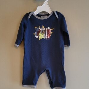 Converse blue footless footie/romper with sneaker design